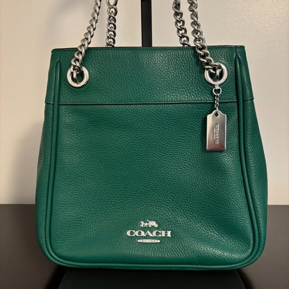 Coach Cammie Green Leather Chain Bucket Shoulder Bag - Picture 2 of 9